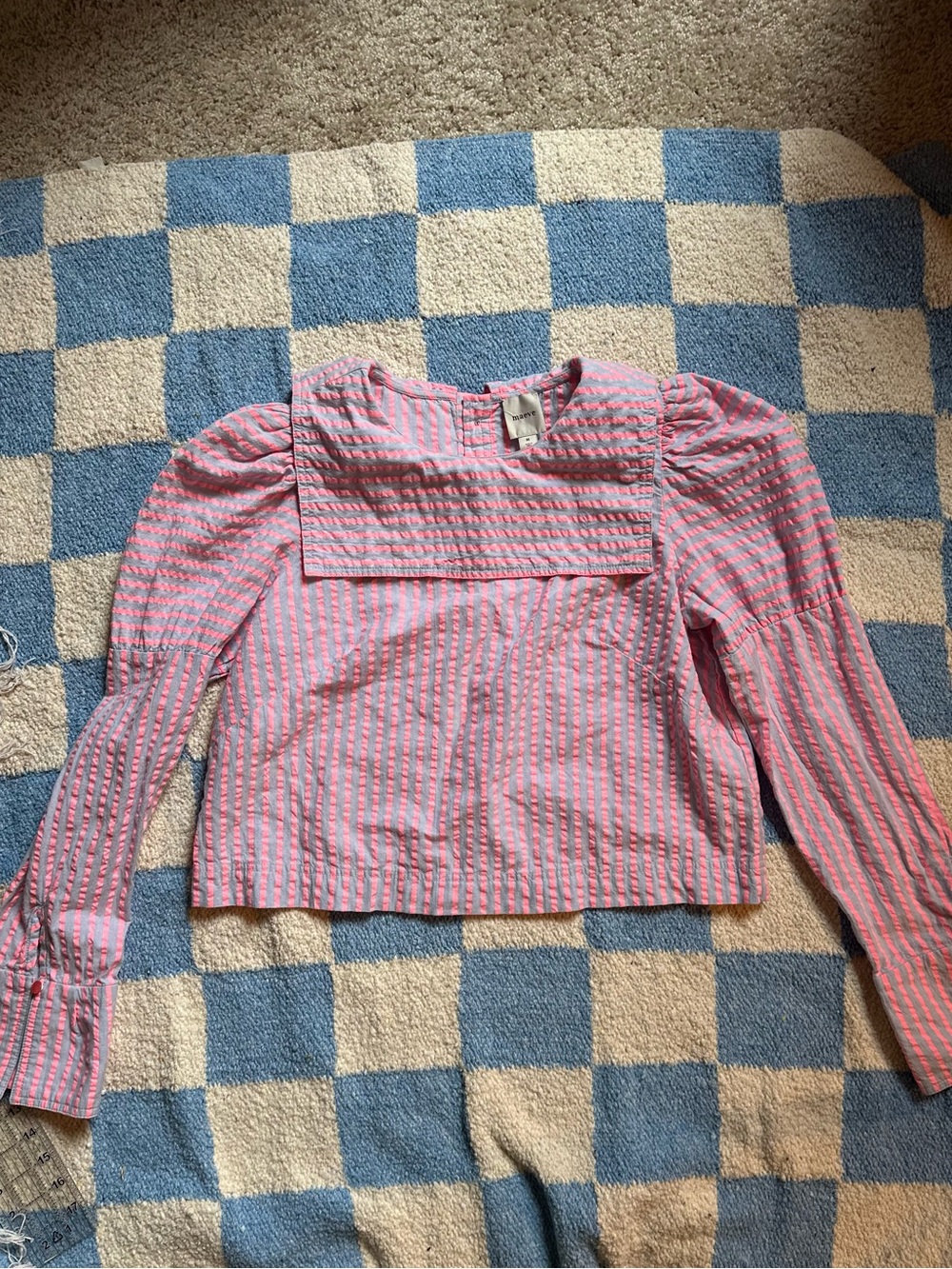 Pink Striped Long-Sleeve Square-Yoke Top